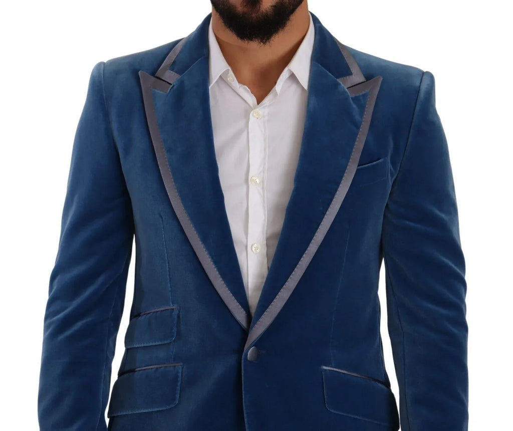 Dolce & Gabbana Blue SICILIA Velvet Slim Fit 2 Piece Suit - Zeiniez