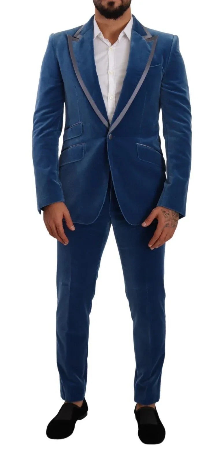 Dolce & Gabbana Blue SICILIA Velvet Slim Fit 2 Piece Suit - Zeiniez