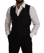 Dolce & Gabbana Blue Striped Wool Stretch Waistcoat Vest - Zeiniez