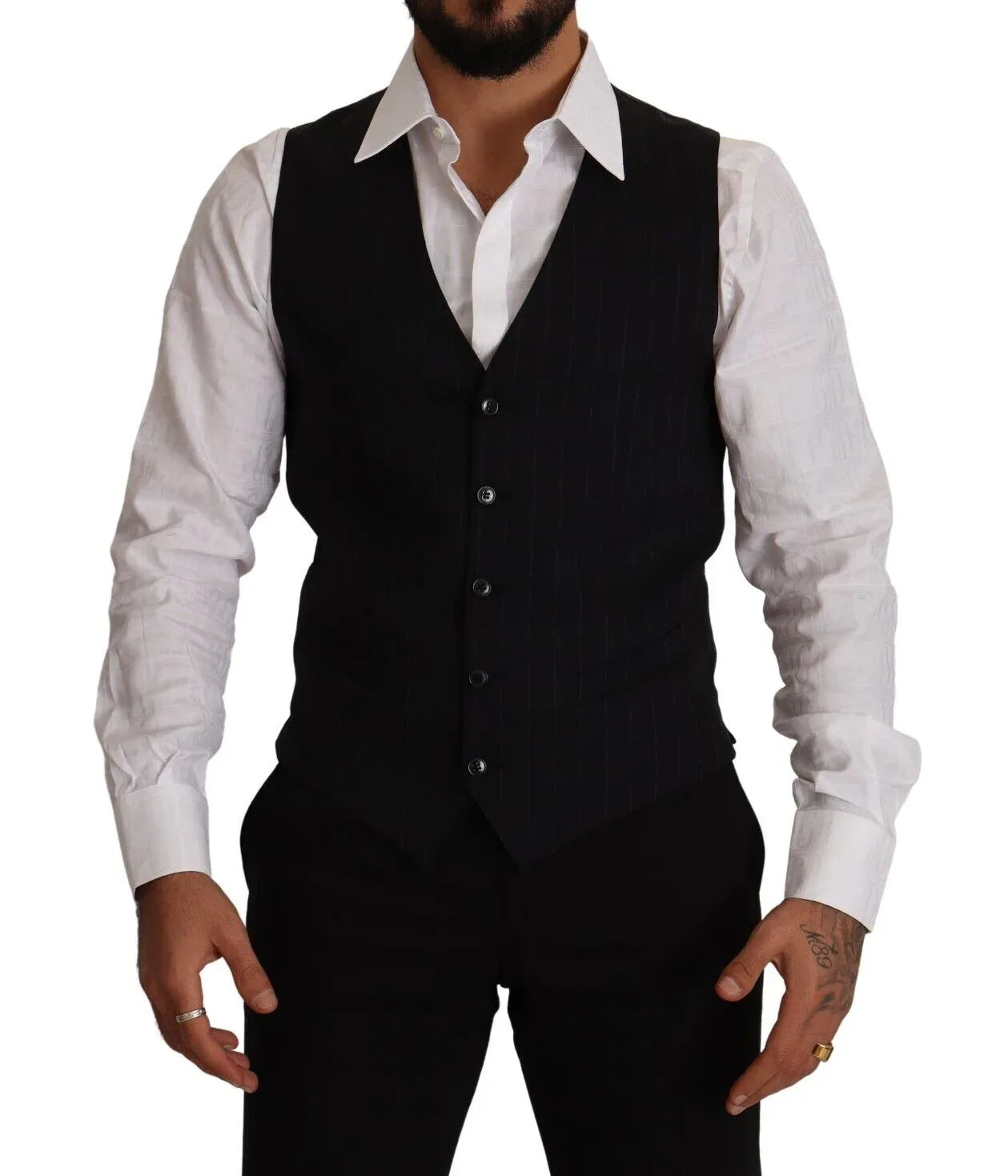 Dolce & Gabbana Blue Striped Wool Stretch Waistcoat Vest - Zeiniez