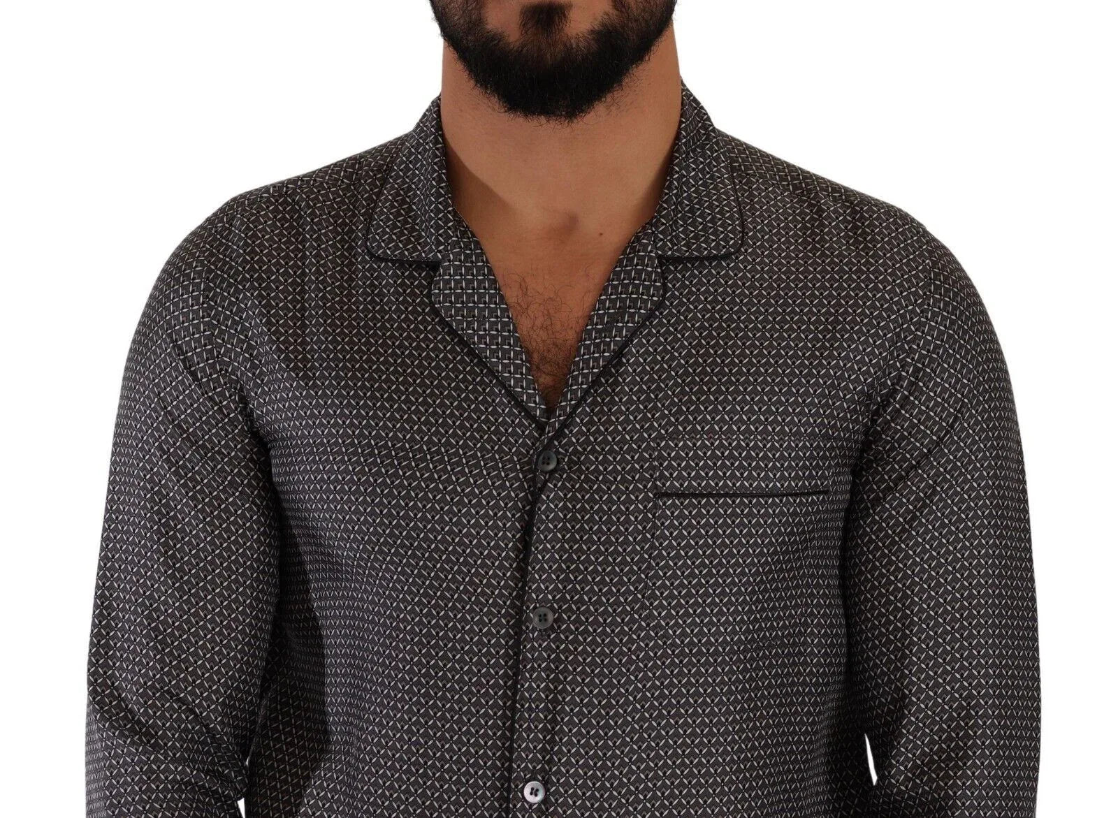 Dolce & Gabbana Gray Fantasy Pattern Pajama Top Mens Shirt - Zeiniez