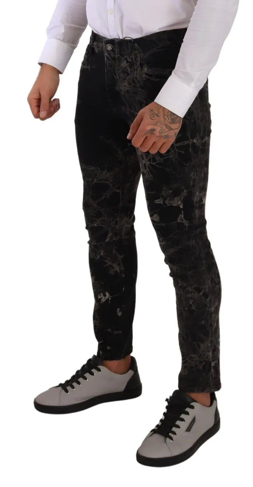 Dolce & Gabbana Black Patterned Skinny Slim Fit Jeans - Zeiniez
