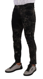 Dolce & Gabbana Black Patterned Skinny Slim Fit Jeans - Zeiniez