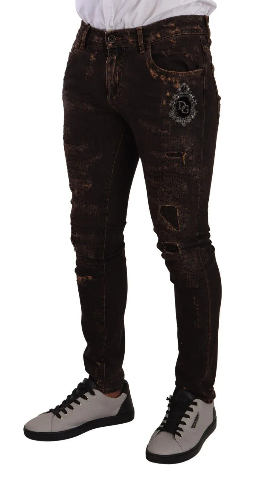 Dolce & Gabbana Brown Distressed Slim Fit Skinny Denim Jeans - Zeiniez