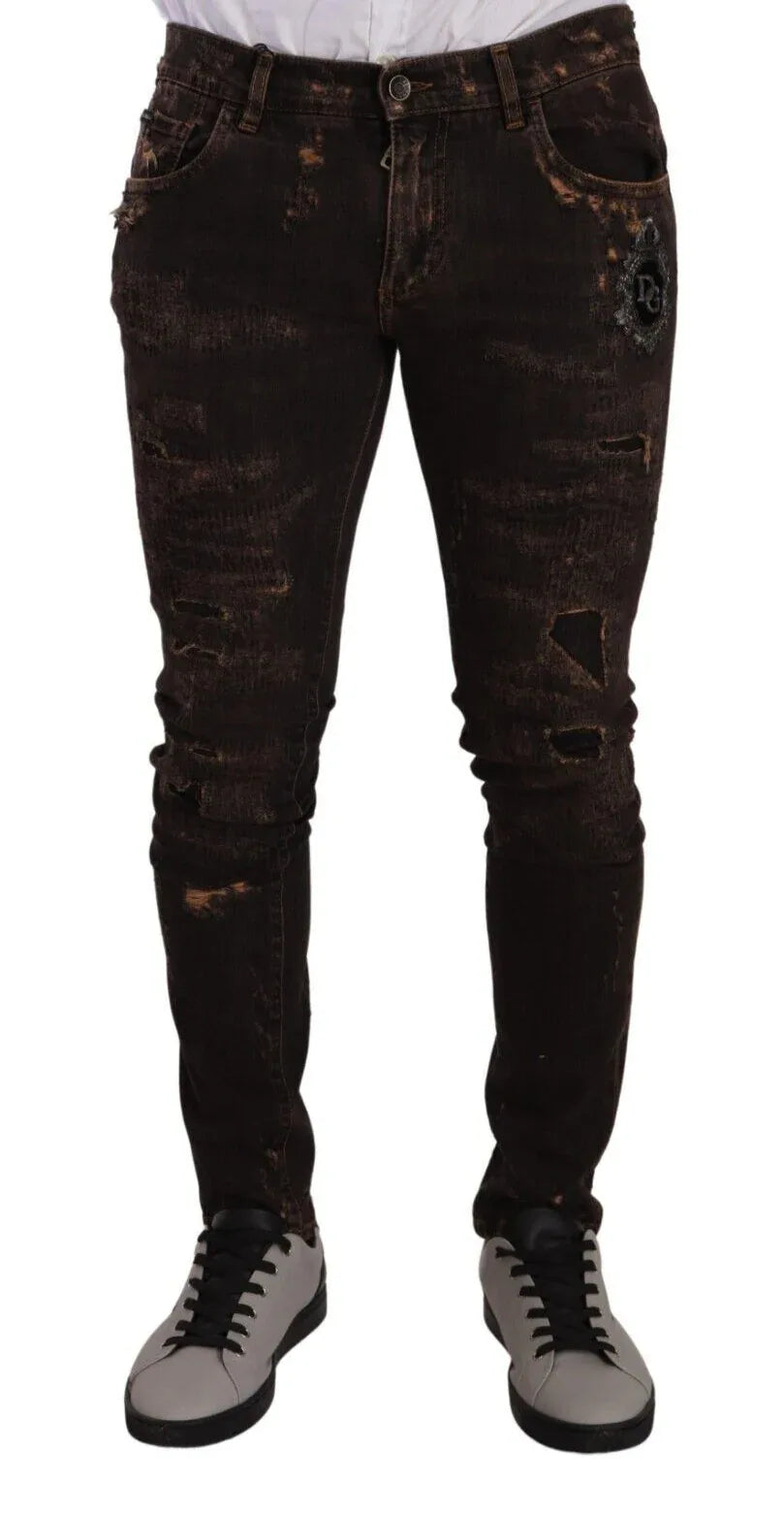 Dolce & Gabbana Brown Distressed Slim Fit Skinny Denim Jeans - Zeiniez