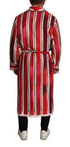 Dolce & Gabbana Red White Striped Silk Mens Night Gown Robe - Zeiniez