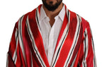 Dolce & Gabbana Red White Striped Silk Mens Night Gown Robe - Zeiniez
