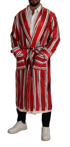 Dolce & Gabbana Red White Striped Silk Mens Night Gown Robe - Zeiniez