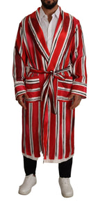 Dolce & Gabbana Red White Striped Silk Mens Night Gown Robe - Zeiniez