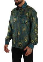 Dolce & Gabbana Peacock Feather Print Silk Pajama Mens Shirt - Zeiniez