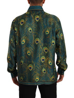 Dolce & Gabbana Peacock Feather Print Silk Pajama Mens Shirt - Zeiniez