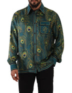 Dolce & Gabbana Peacock Feather Print Silk Pajama Mens Shirt - Zeiniez