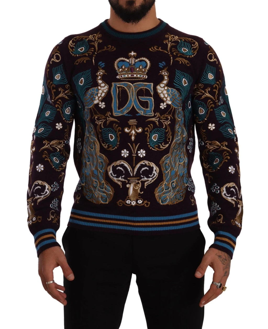 Dolce & Gabbana Bordeaux Cashmere DG Crown Embroidered Sweater - Zeiniez