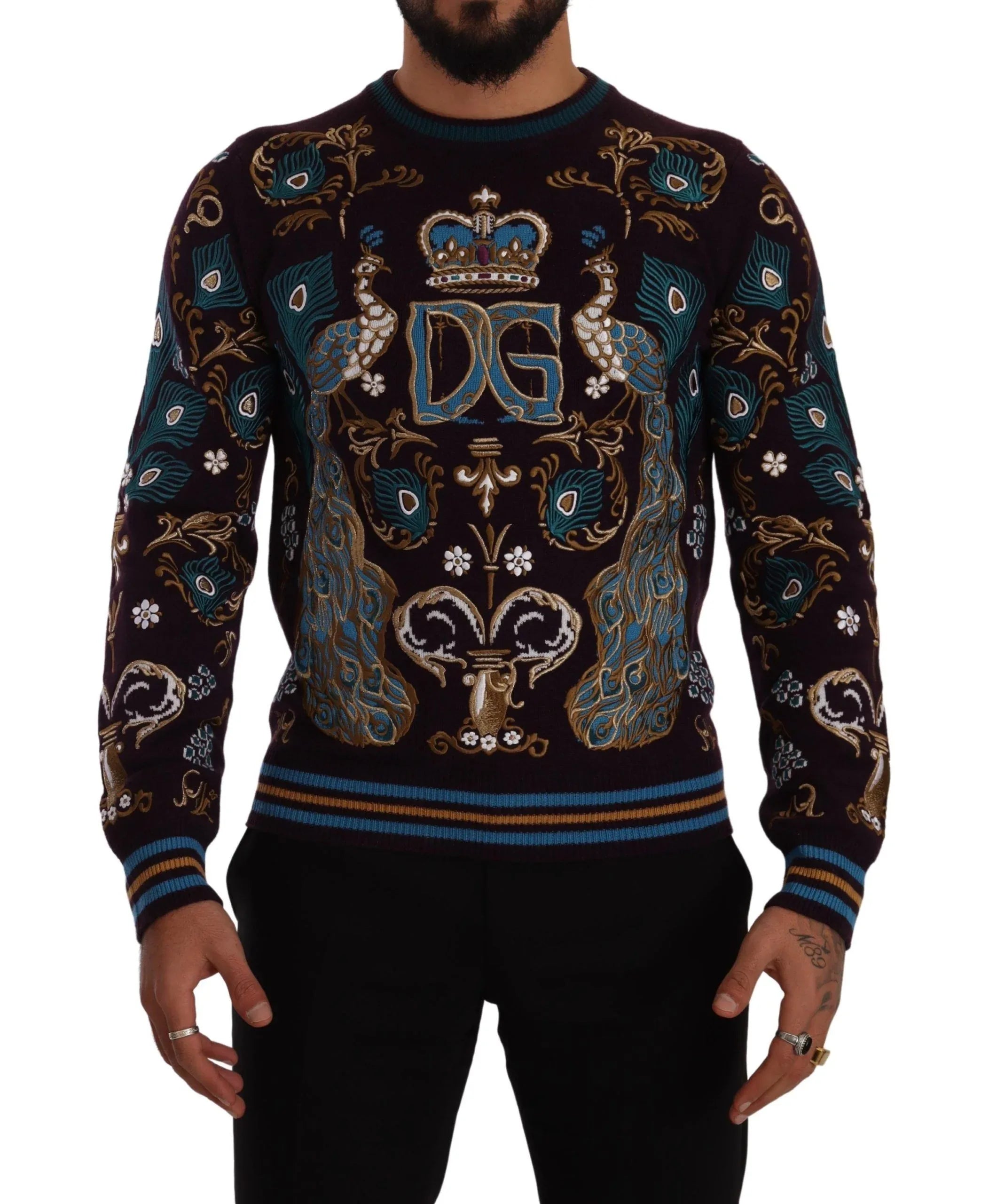 Dolce & Gabbana Bordeaux Cashmere DG Crown Embroidered Sweater - Zeiniez