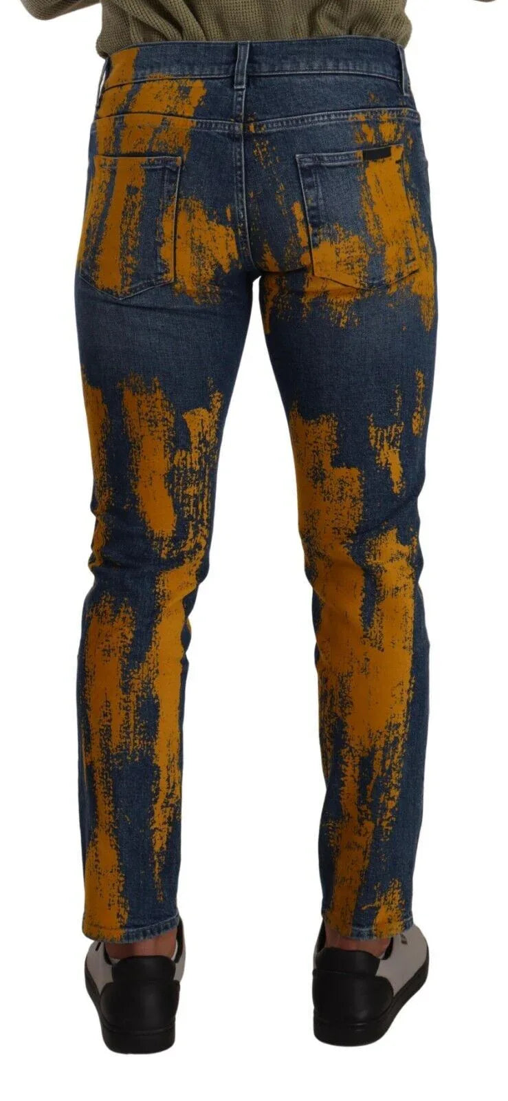 Dolce & Gabbana Blue Yellow Dye Cotton Skinny Men Denim Jeans - Zeiniez