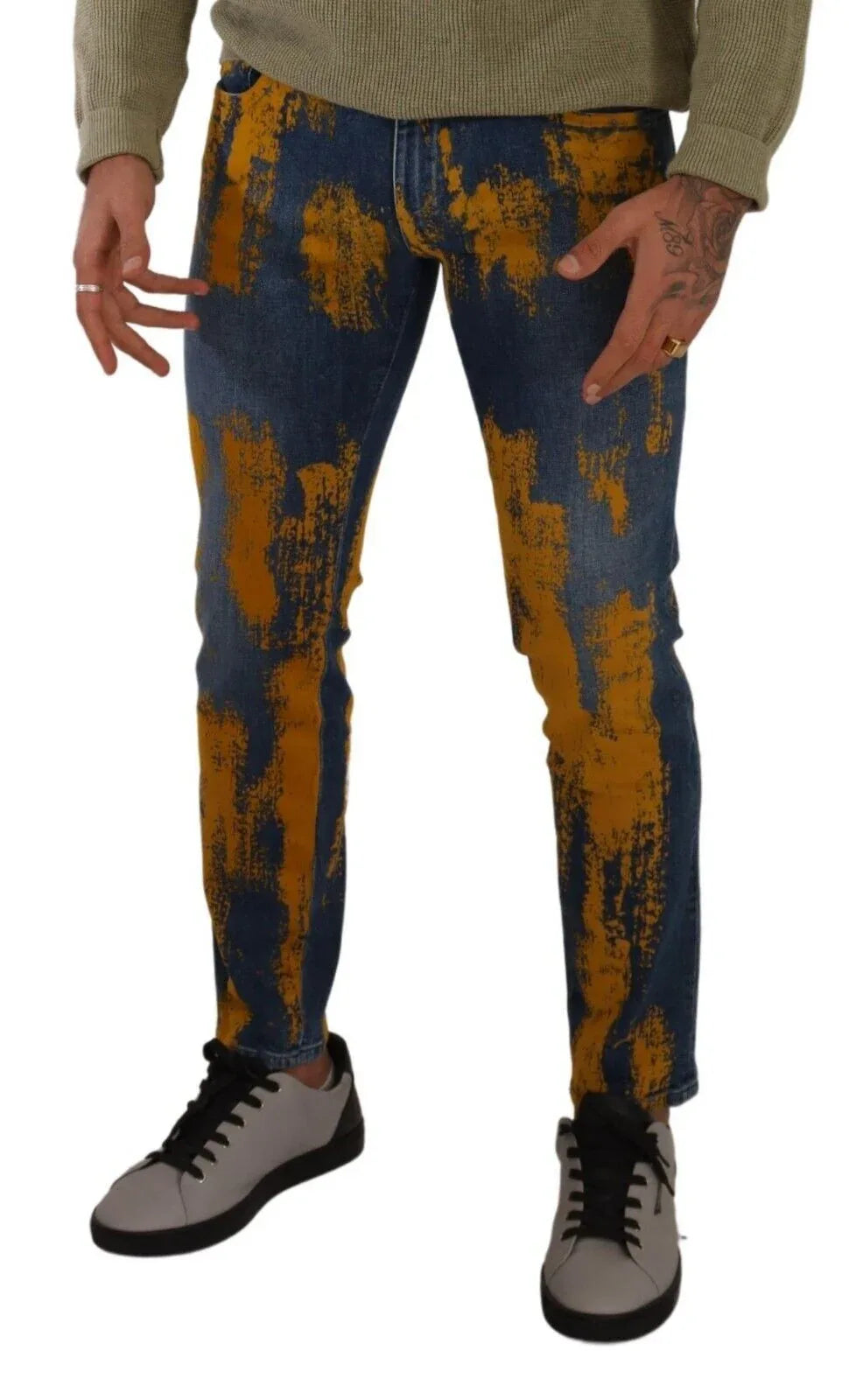 Dolce & Gabbana Blue Yellow Dye Cotton Skinny Men Denim Jeans - Zeiniez