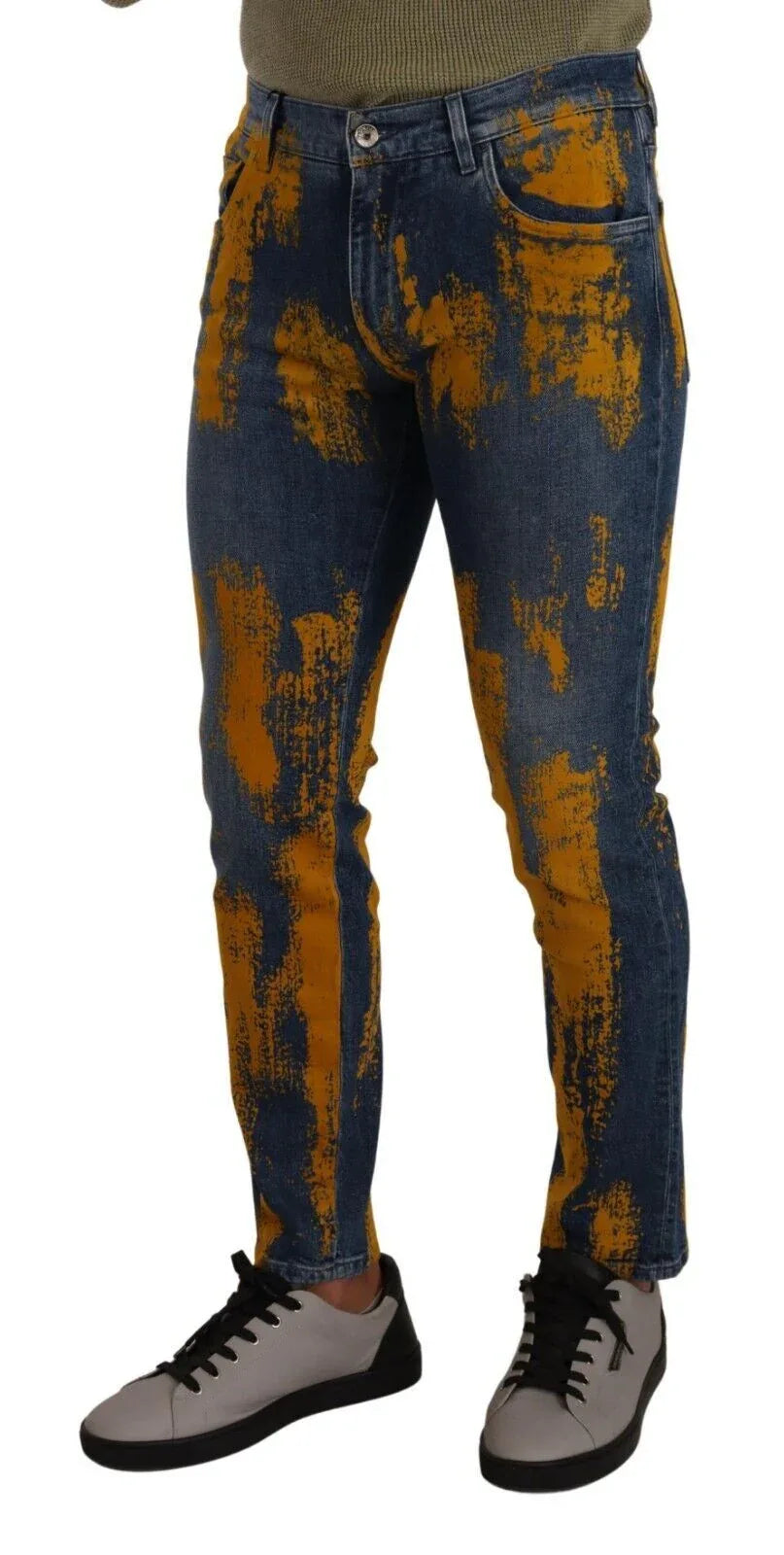 Dolce & Gabbana Blue Yellow Dye Cotton Skinny Men Denim Jeans - Zeiniez