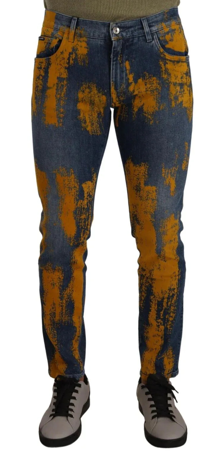 Dolce & Gabbana Blue Yellow Dye Cotton Skinny Men Denim Jeans - Zeiniez