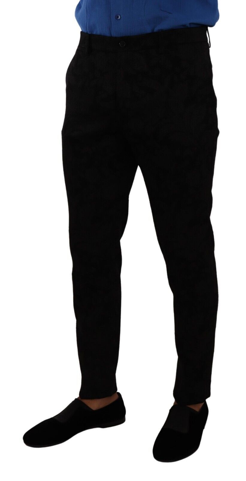 Dolce & Gabbana Black Brocade Skinny Formal Trouser Dress Pants - Zeiniez