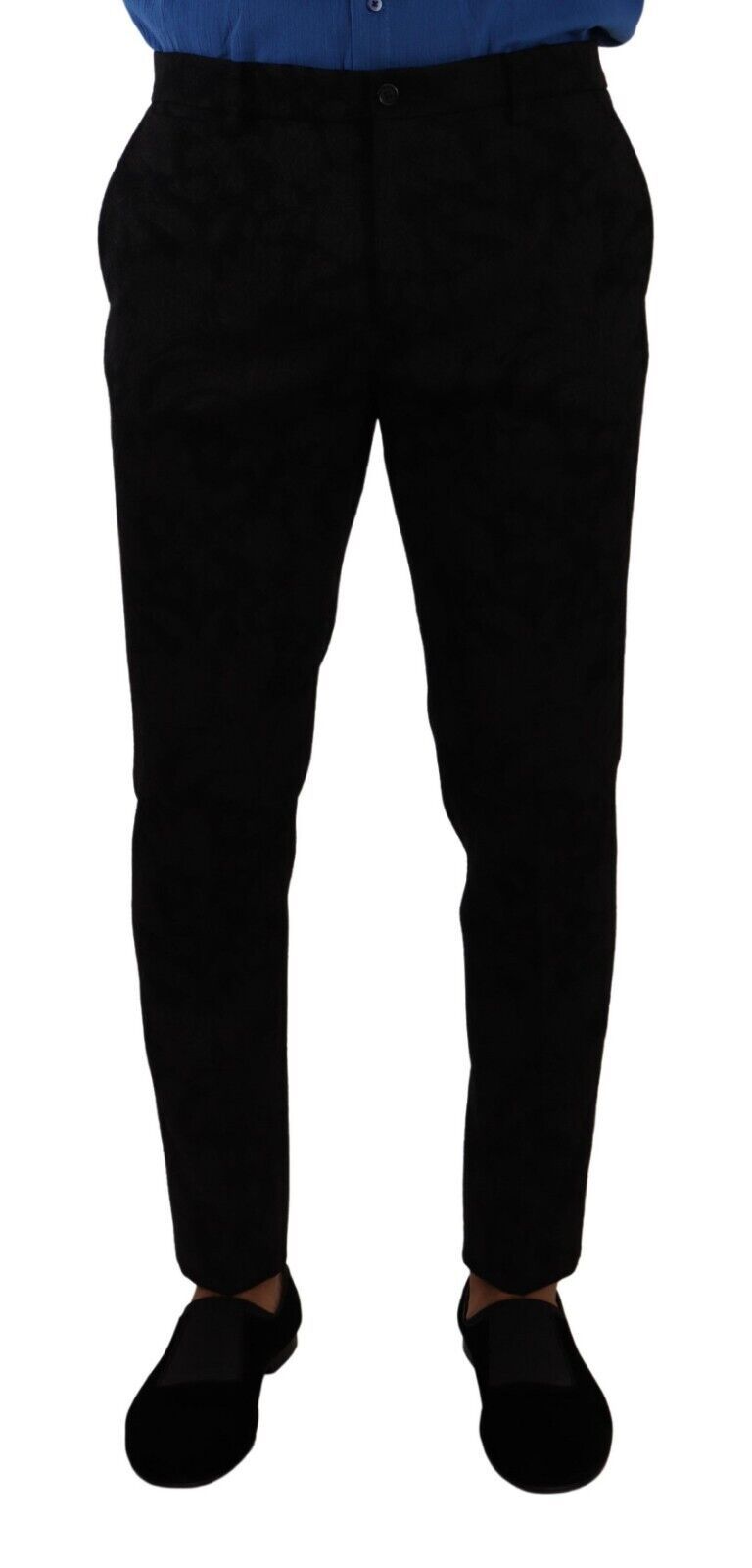 Dolce & Gabbana Black Brocade Skinny Formal Trouser Dress Pants - Zeiniez