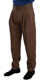 Dolce & Gabbana Brown Leather Tapered High Waist Pants - Zeiniez