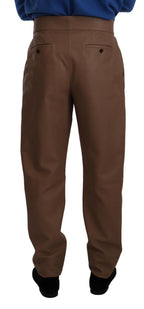 Dolce & Gabbana Brown Leather Tapered High Waist Pants - Zeiniez