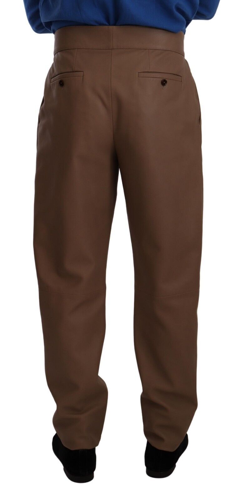 Dolce & Gabbana Brown Leather Tapered High Waist Pants - Zeiniez
