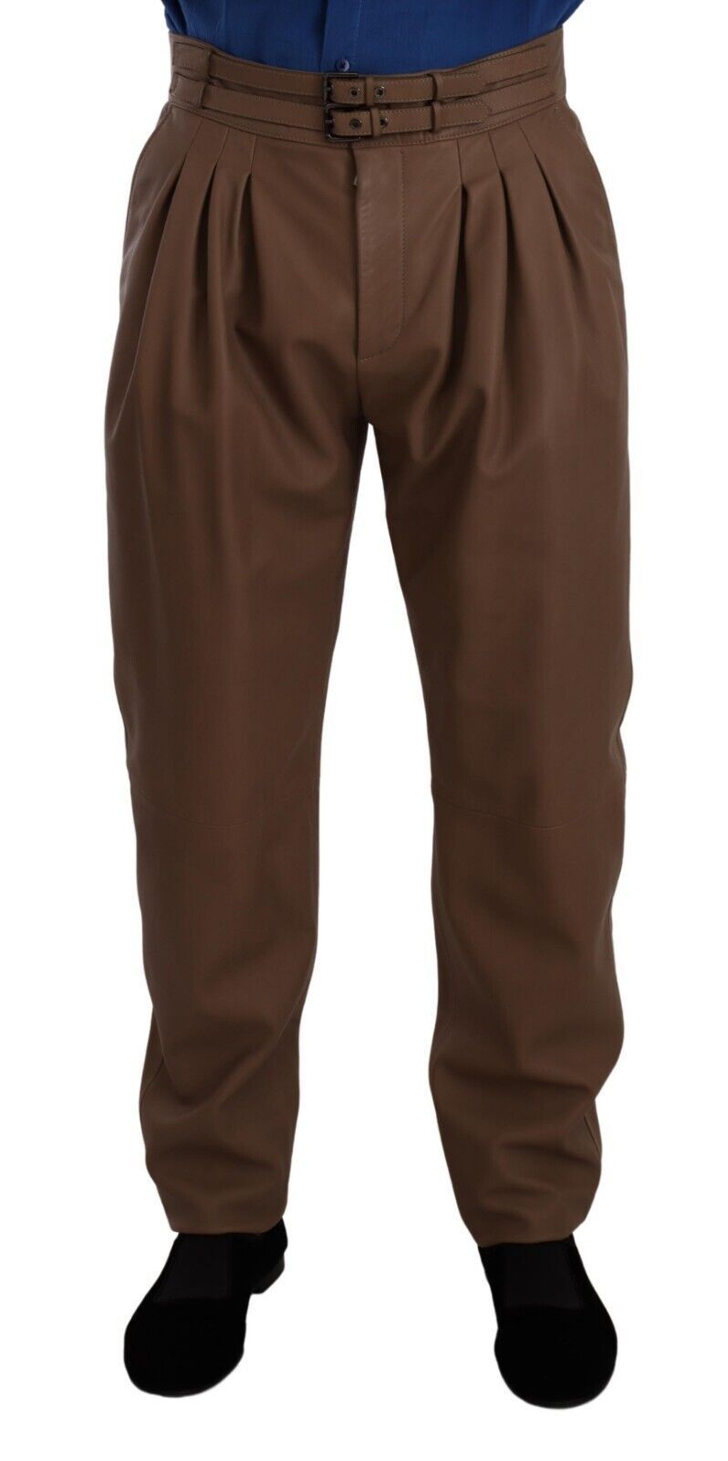 Dolce & Gabbana Brown Leather Tapered High Waist Pants - Zeiniez
