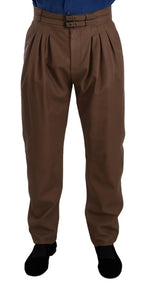 Dolce & Gabbana Brown Leather Tapered High Waist Pants - Zeiniez