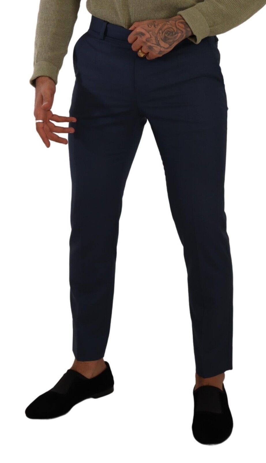Dolce & Gabbana Dark Blue Wool Skinny Formal Dress Pants - Zeiniez