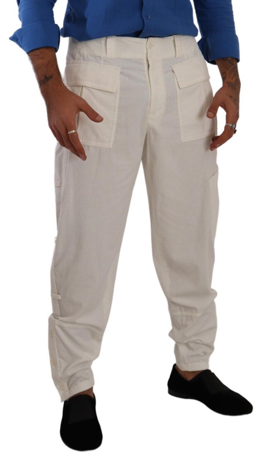 Dolce & Gabbana Off White Cotton Corduroy Cargo Pants - Zeiniez