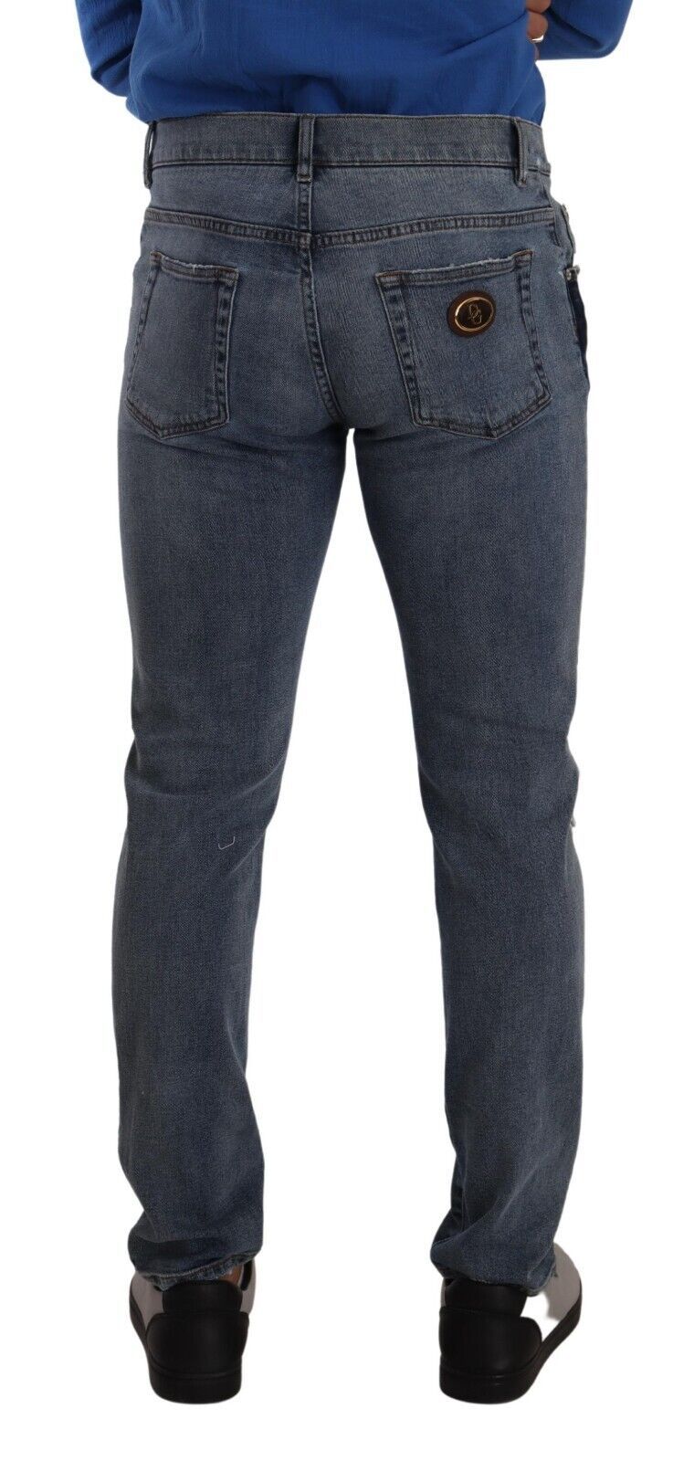 Dolce & Gabbana Blue Two Tone Tattered Cotton Slim Denim Jeans - Zeiniez