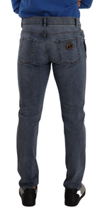 Dolce & Gabbana Blue Two Tone Tattered Cotton Slim Denim Jeans - Zeiniez