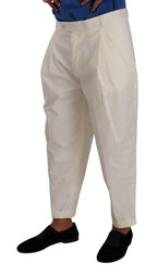 Dolce & Gabbana White Cotton Tapered Men Trouser Dress Pants - Zeiniez