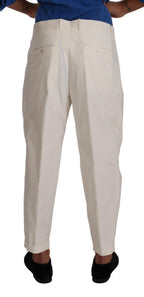 Dolce & Gabbana White Cotton Tapered Men Trouser Dress Pants - Zeiniez