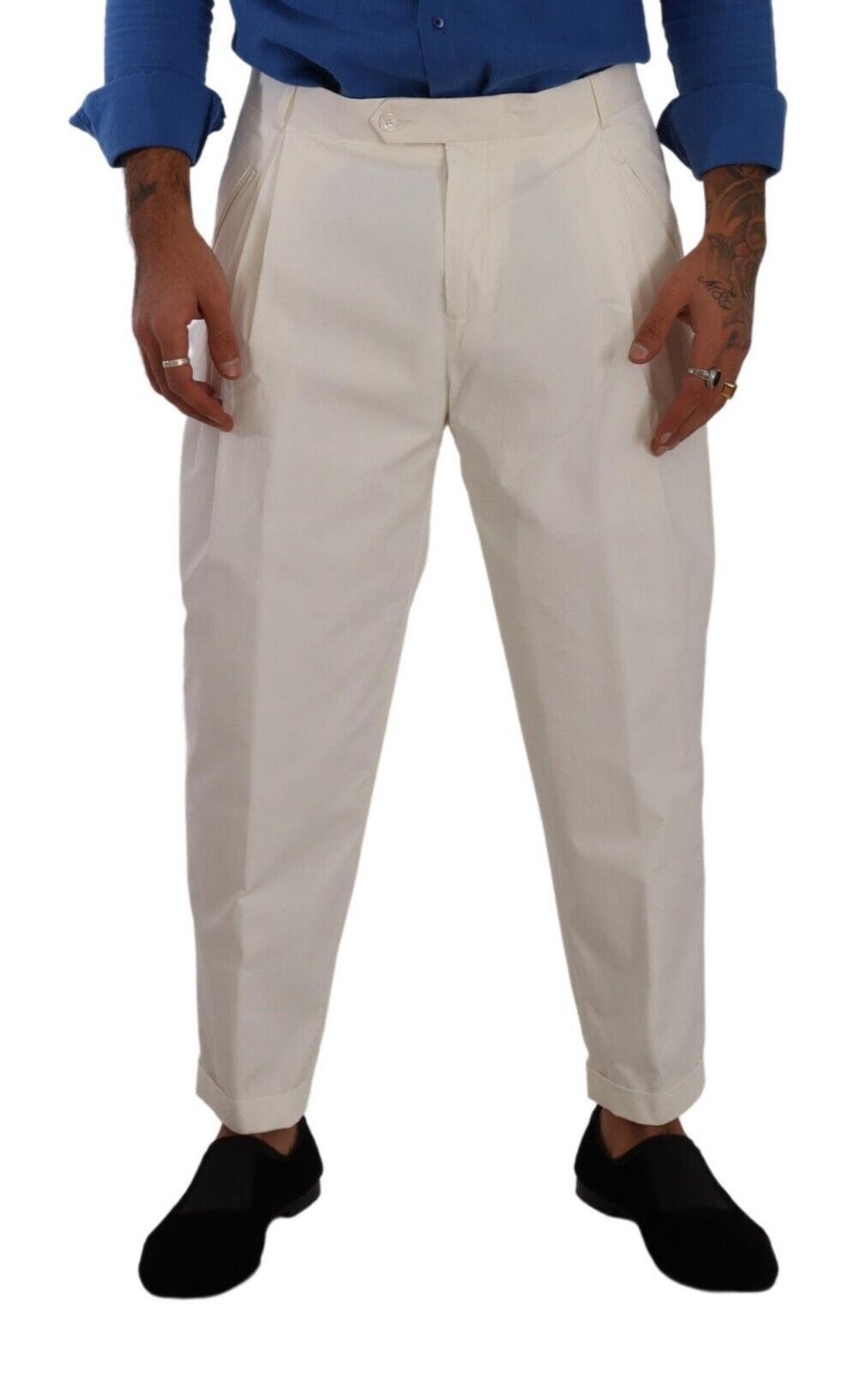 Dolce & Gabbana White Cotton Tapered Men Trouser Dress Pants - Zeiniez