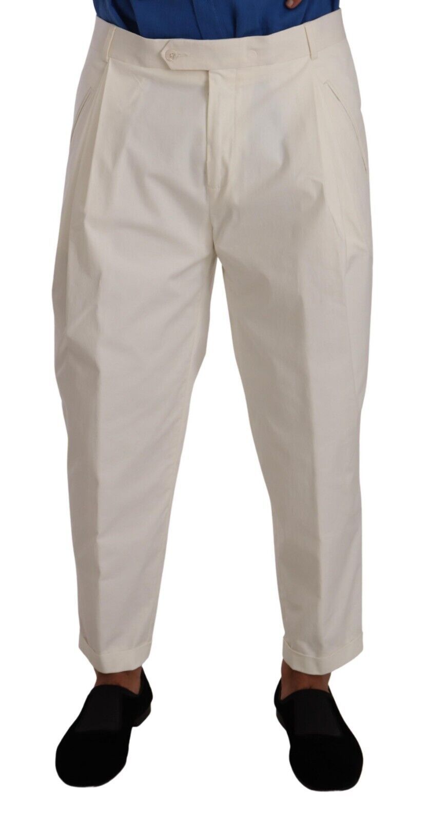 Dolce & Gabbana White Cotton Tapered Men Trouser Dress Pants - Zeiniez