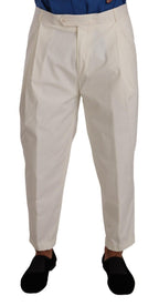 Dolce & Gabbana White Cotton Tapered Men Trouser Dress Pants - Zeiniez