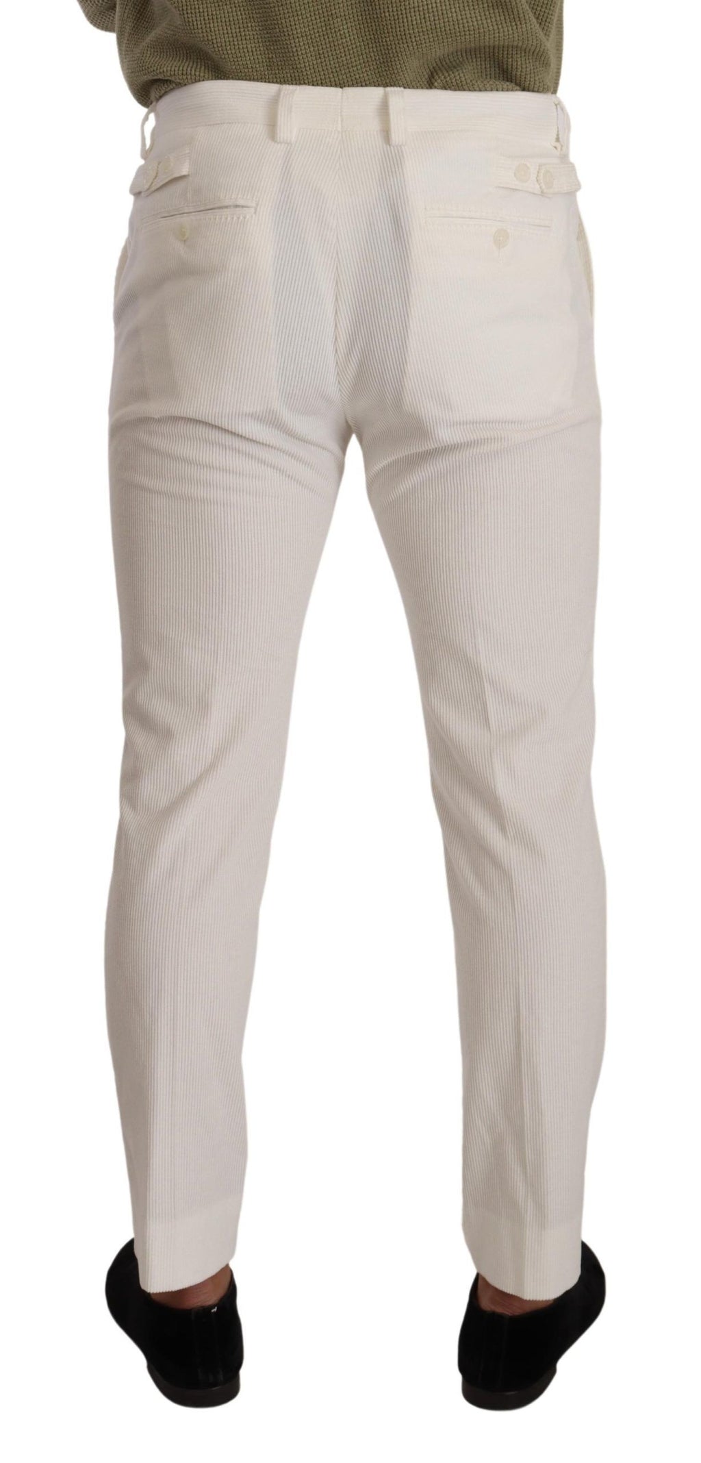 Dolce & Gabbana White Cotton Skinny Corduroy Trouser Pants - Zeiniez