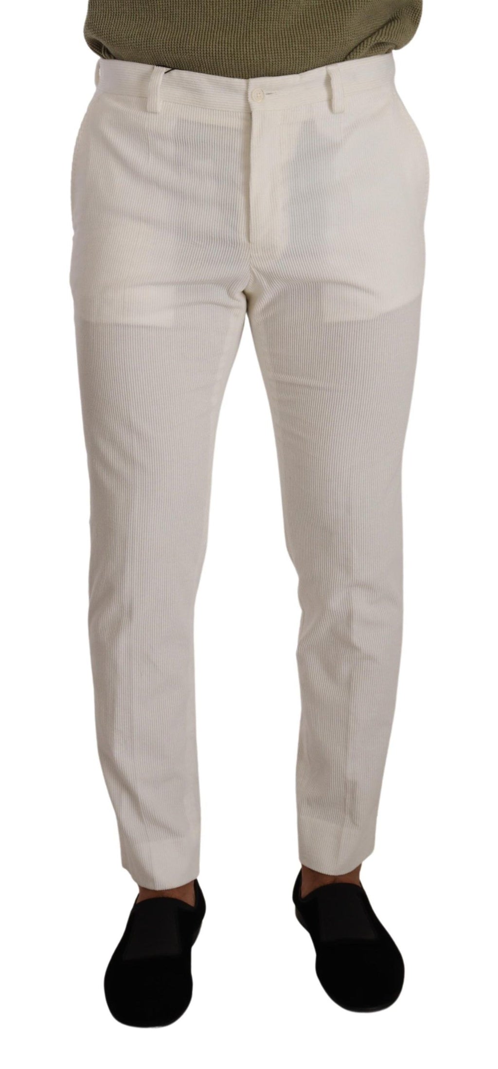 Dolce & Gabbana White Cotton Skinny Corduroy Trouser Pants - Zeiniez