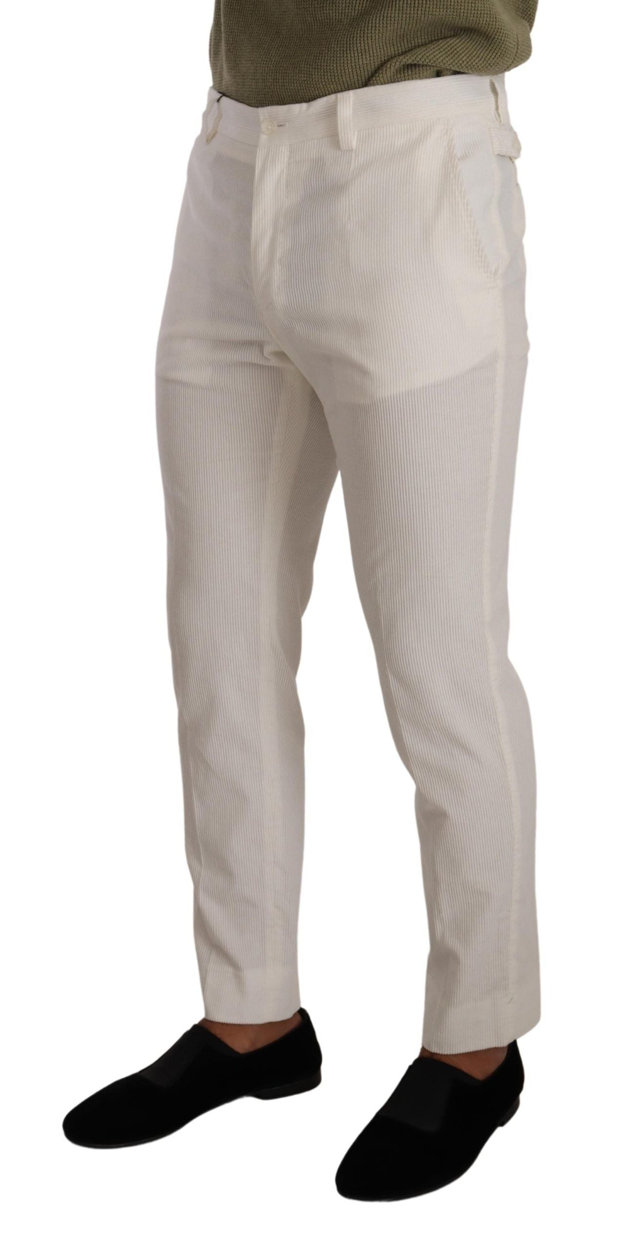 Dolce & Gabbana White Cotton Skinny Corduroy Trouser Pants - Zeiniez