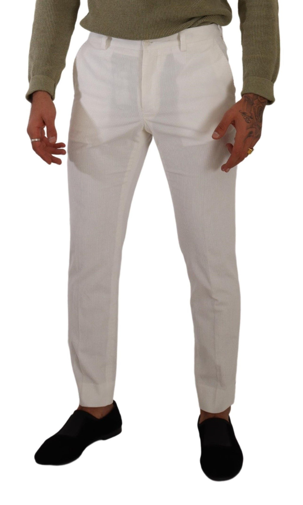 Dolce & Gabbana White Cotton Skinny Corduroy Trouser Pants - Zeiniez