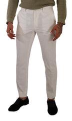 Dolce & Gabbana White Cotton Skinny Corduroy Trouser Pants - Zeiniez