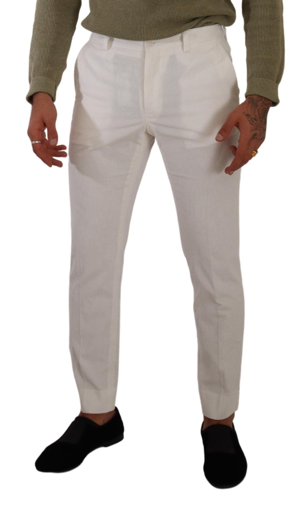 Dolce & Gabbana White Cotton Skinny Corduroy Trouser Pants - Zeiniez