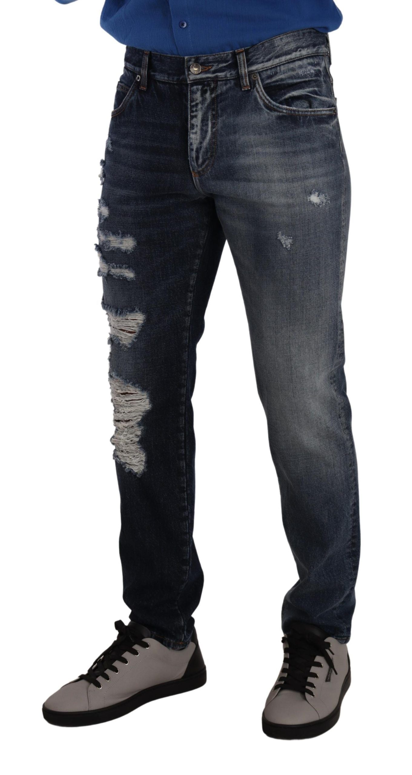 Dolce & Gabbana Blue Cotton Regular Denim Trousers Jeans - Zeiniez
