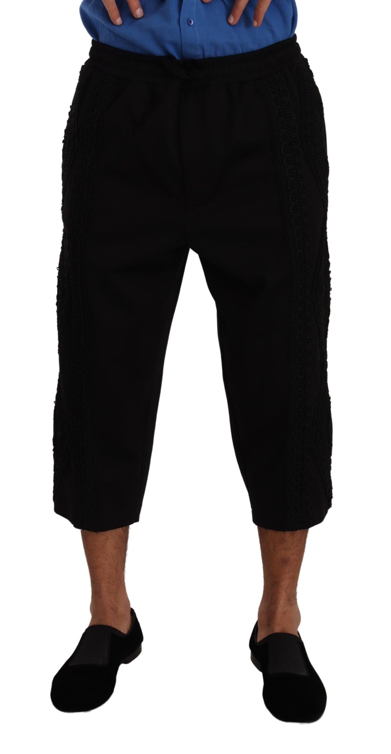 Dolce & Gabbana Black Cotton Torero Cropped Short Trouser Pants - Zeiniez