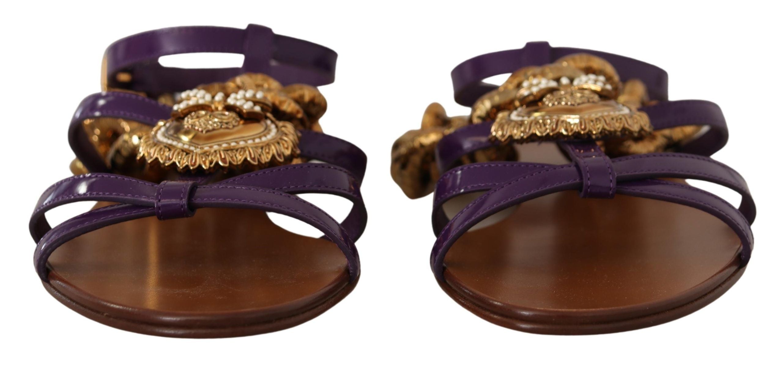 Dolce & Gabbana Purple Leather Devotion Flats Sandals Shoes - Zeiniez