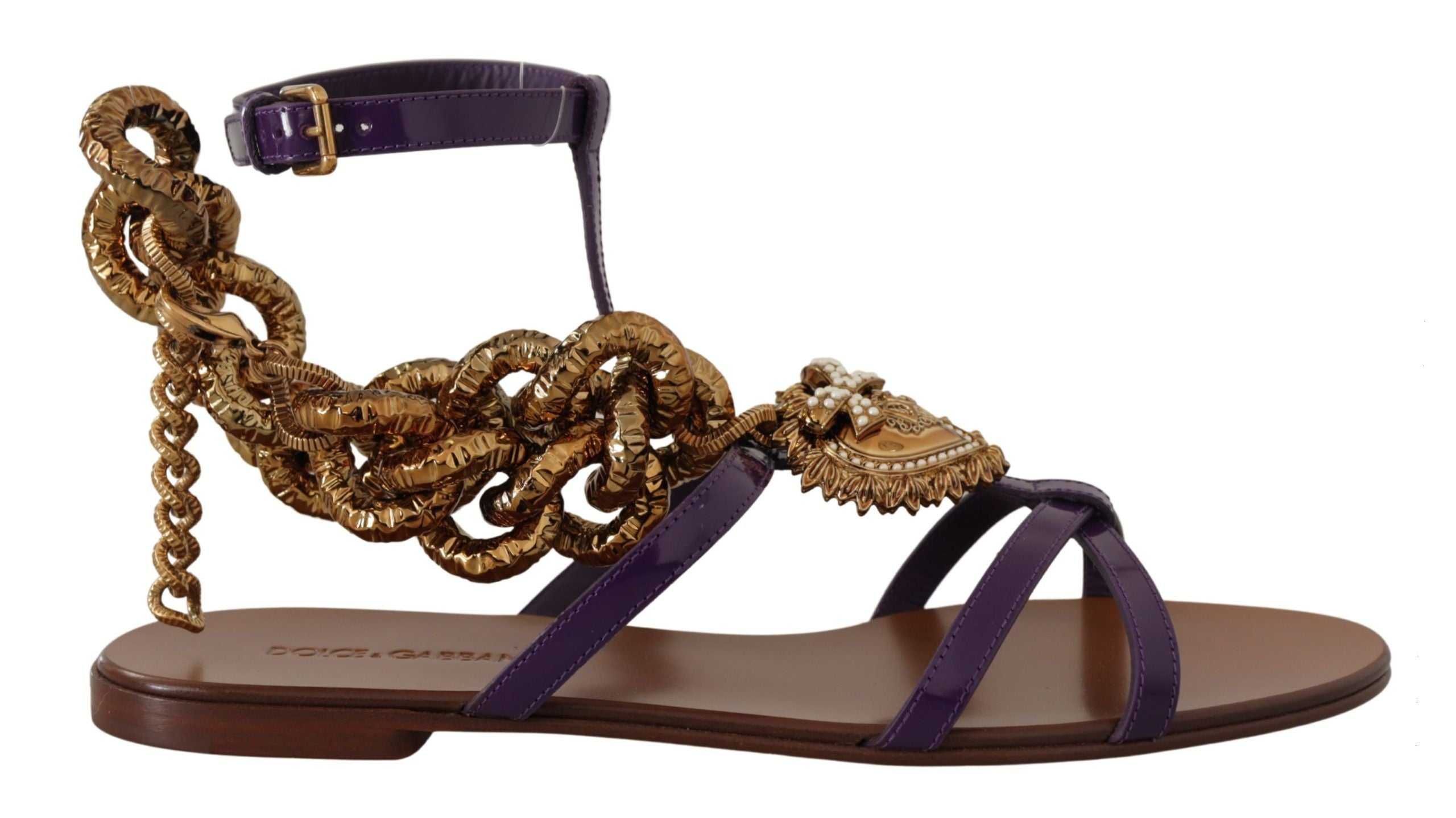 Dolce & Gabbana Purple Leather Devotion Flats Sandals Shoes - Zeiniez