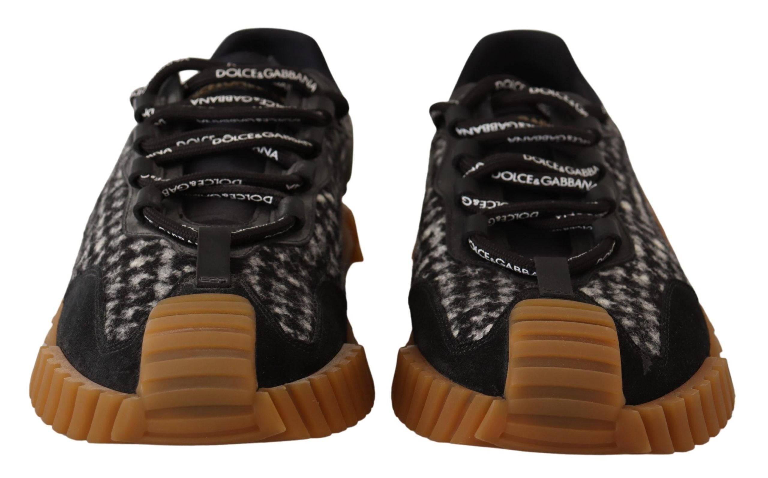 Dolce & Gabbana Black White Fabric Lace Up NS1 Sneakers - Zeiniez