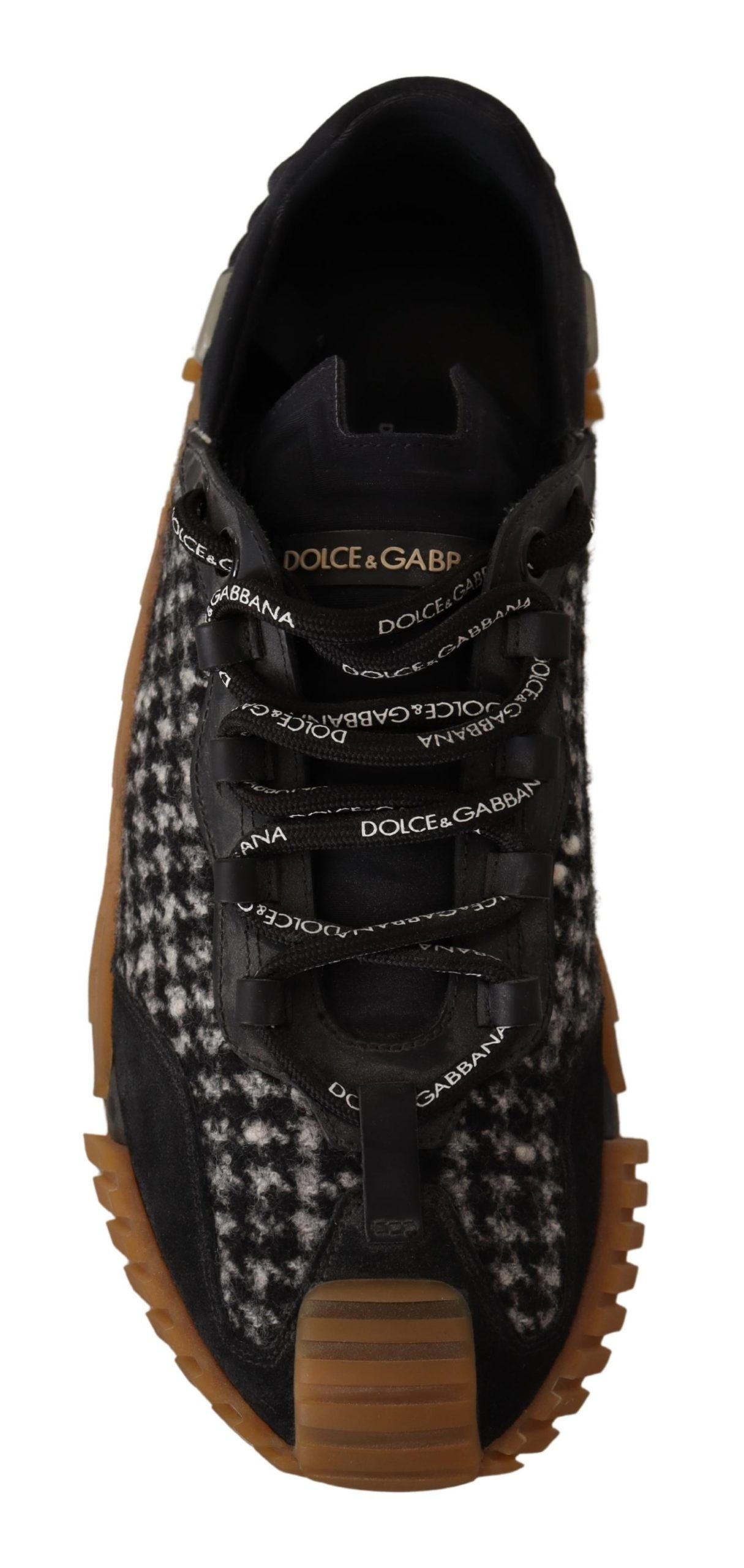 Dolce & Gabbana Black White Fabric Lace Up NS1 Sneakers - Zeiniez